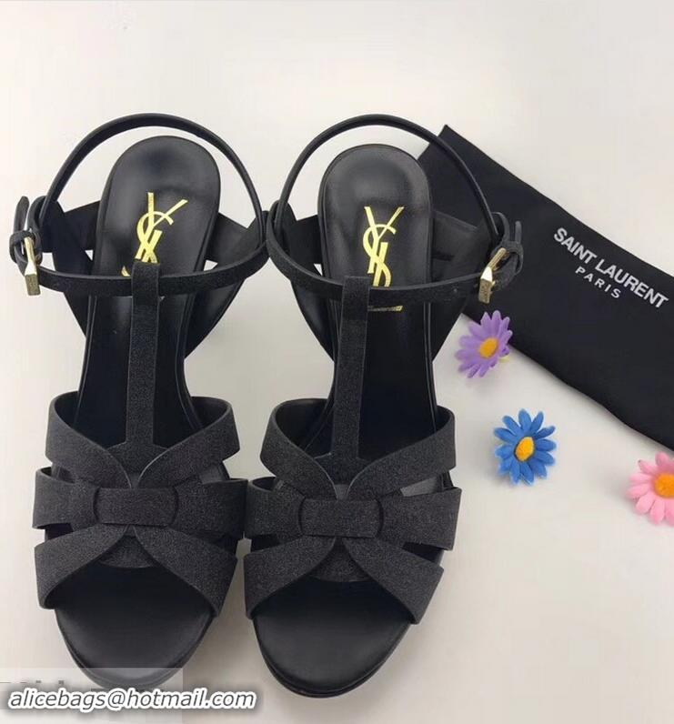 Noble Discount Saint Laurent Tribute Sandals Y96406 Glitter Leather Black