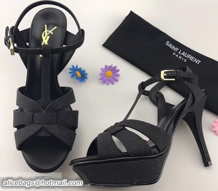 Noble Discount Saint Laurent Tribute Sandals Y96406 Glitter Leather Black