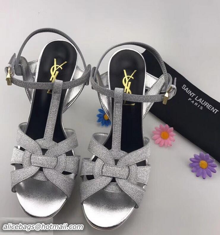 Bulk Discount Saint Laurent Tribute Sandals Y96406 Glitter Leather Silver