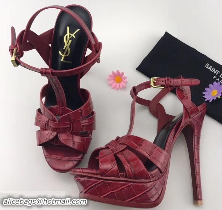 Top Quality Saint Laurent Tribute Sandals In Crocodile Embossed Leather Y96410 Red