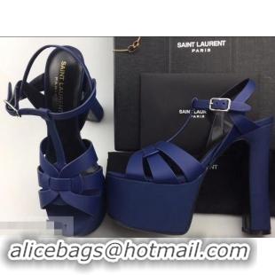 Hot Sell Saint Laurent Heel 13.5cm Platform 5.5cm Tribute Sandals In Smooth Leather Y96416 Blue