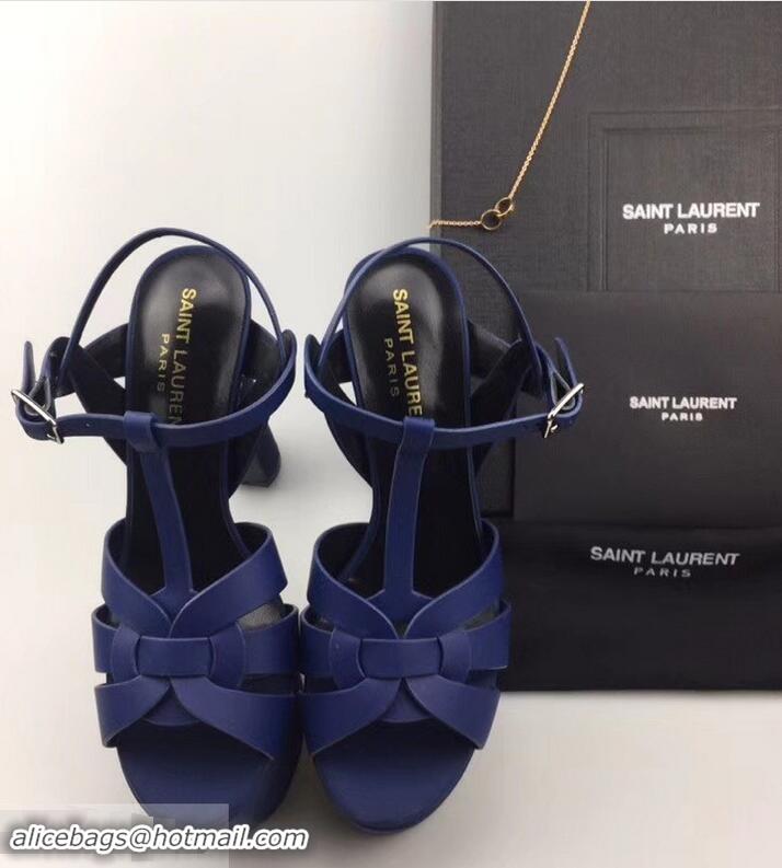 Hot Sell Saint Laurent Heel 13.5cm Platform 5.5cm Tribute Sandals In Smooth Leather Y96416 Blue