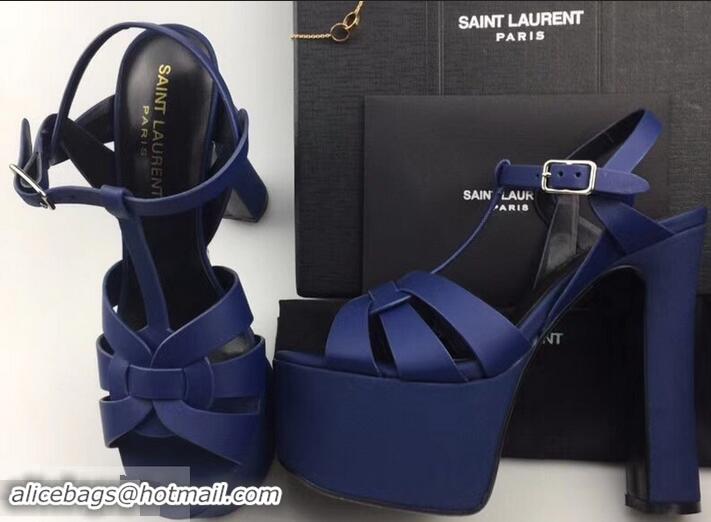 Hot Sell Saint Laurent Heel 13.5cm Platform 5.5cm Tribute Sandals In Smooth Leather Y96416 Blue