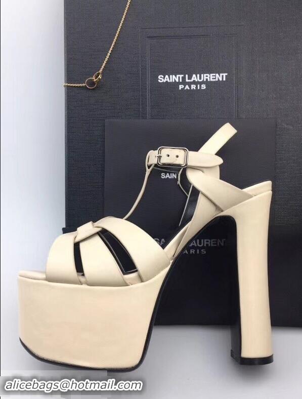 Cheapest Saint Laurent Heel 13.5cm Platform 5.5cm Tribute Sandals In Smooth Leather Y96416 Beige