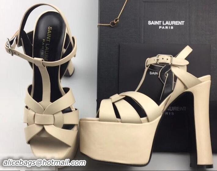 Cheapest Saint Laurent Heel 13.5cm Platform 5.5cm Tribute Sandals In Smooth Leather Y96416 Beige