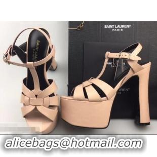 Best Price Saint Laurent Heel 13.5cm Platform 5.5cm Tribute Sandals In Smooth Leather Y96416 Apricot