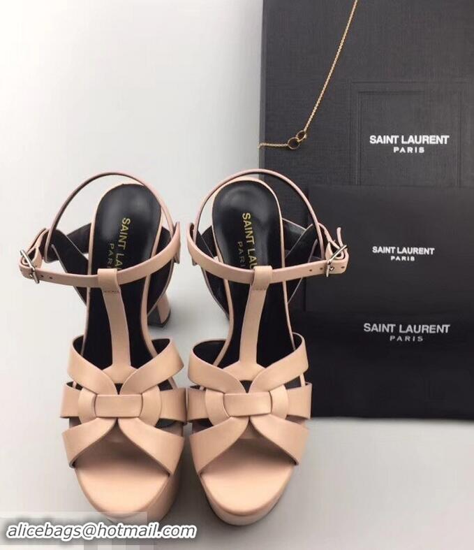 Best Price Saint Laurent Heel 13.5cm Platform 5.5cm Tribute Sandals In Smooth Leather Y96416 Apricot