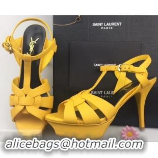 Hot Sell Saint Laurent Heel 9.5cm Platform 3cm Tribute Sandals In Grained Leather Y96420 Yellow