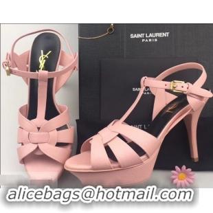 Hot Sell Saint Laurent Heel 9.5cm Platform 3cm Tribute Sandals In Grained Leather Y96420 Pink