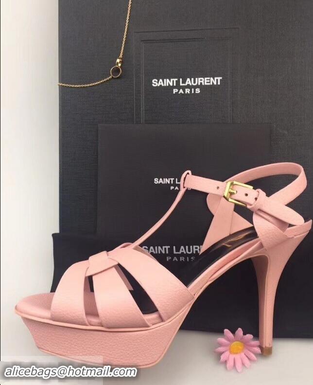 Hot Sell Saint Laurent Heel 9.5cm Platform 3cm Tribute Sandals In Grained Leather Y96420 Pink