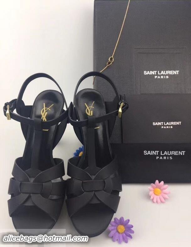 Discount Faux Saint Laurent Tribute Sandals Y96427 Satin Black