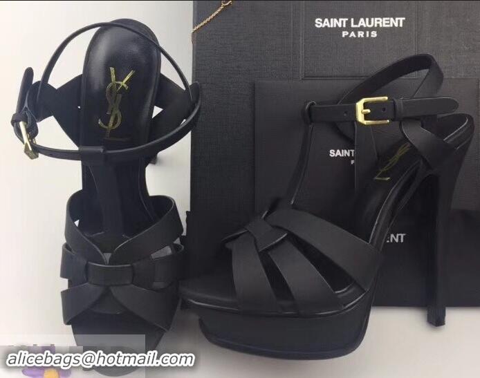 Discount Faux Saint Laurent Tribute Sandals Y96427 Satin Black