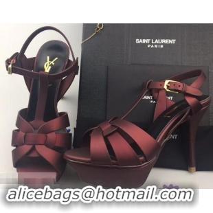 Top Quality Saint Laurent Tribute Sandals Y96427 Satin Burgundy