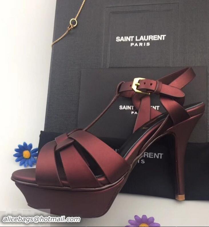 Top Quality Saint Laurent Tribute Sandals Y96427 Satin Burgundy