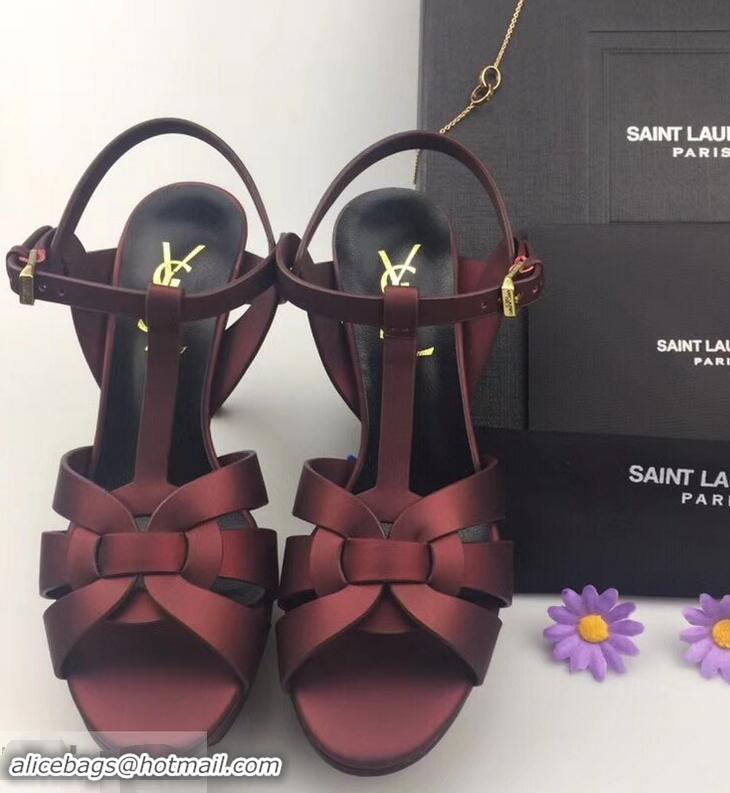 Top Quality Saint Laurent Tribute Sandals Y96427 Satin Burgundy