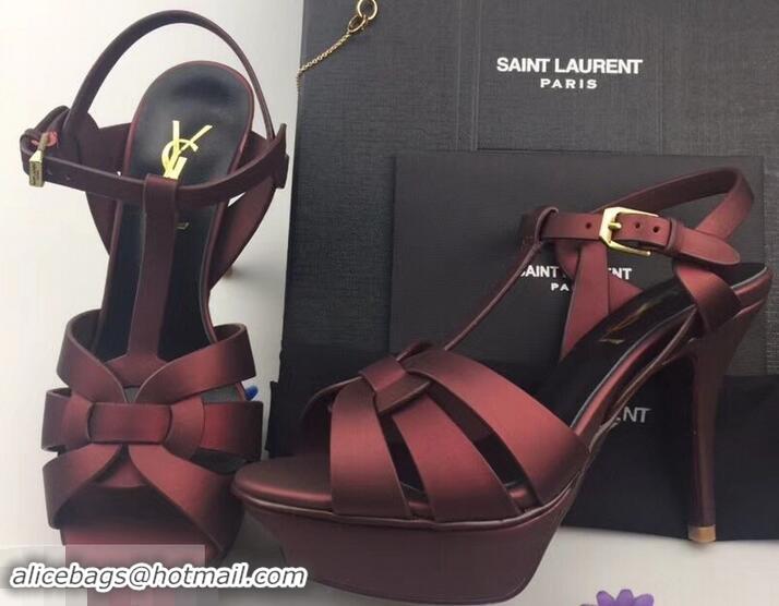 Top Quality Saint Laurent Tribute Sandals Y96427 Satin Burgundy