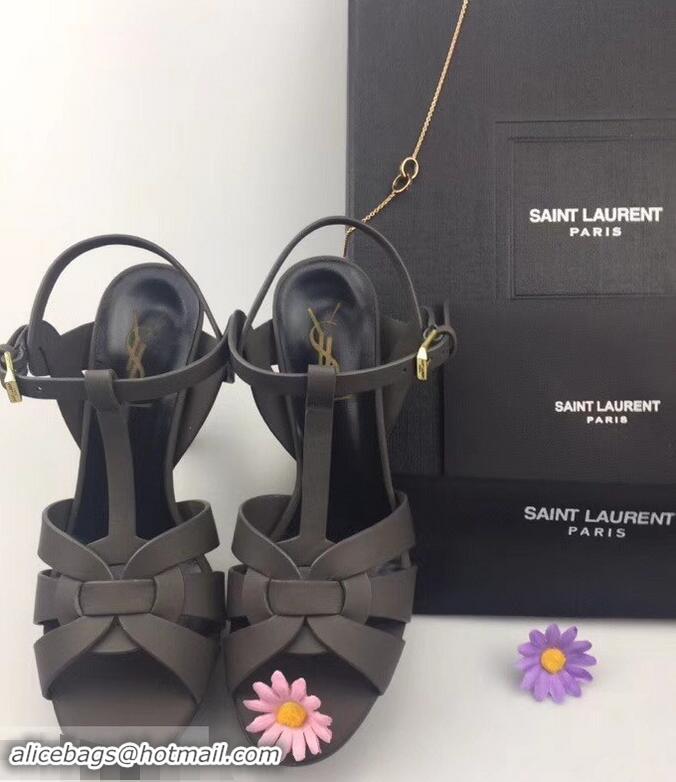 Top Quality Saint Laurent Tribute Sandals Y96427 Satin Dark Gray