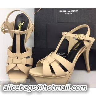 Top Quality Saint Laurent Tribute Sandals Y96427 Satin Beige