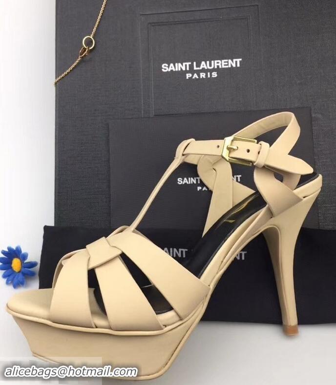 Top Quality Saint Laurent Tribute Sandals Y96427 Satin Beige