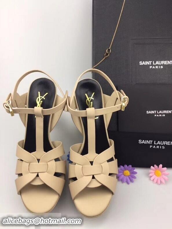 Top Quality Saint Laurent Tribute Sandals Y96427 Satin Beige