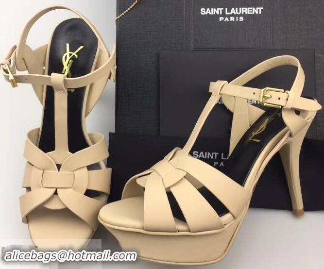 Top Quality Saint Laurent Tribute Sandals Y96427 Satin Beige