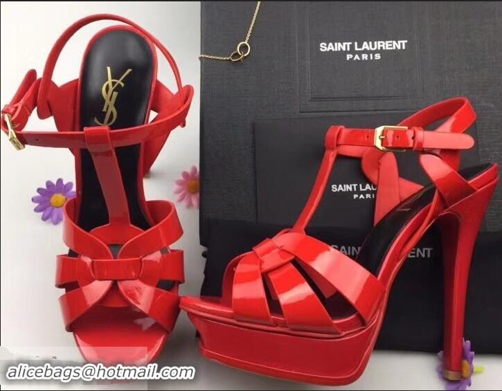 Discount Women Saint Laurent Tribute Sandals In Patent Leather Y96433 Red