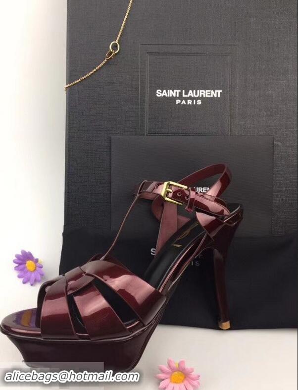 Top Quality Saint Laurent Tribute Sandals In Patent Leather Y96433 Burgundy