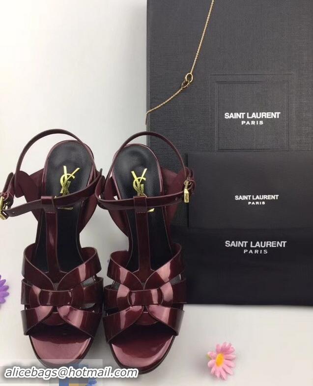 Top Quality Saint Laurent Tribute Sandals In Patent Leather Y96433 Burgundy