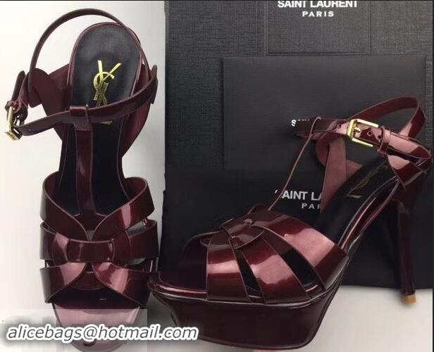 Top Quality Saint Laurent Tribute Sandals In Patent Leather Y96433 Burgundy