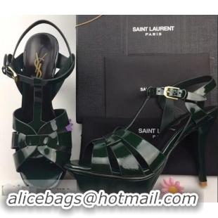 Cheapest Saint Laurent Tribute Sandals In Patent Leather Y96433 Green