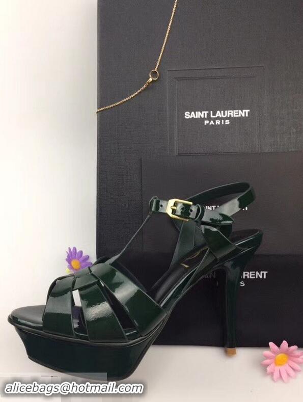 Cheapest Saint Laurent Tribute Sandals In Patent Leather Y96433 Green