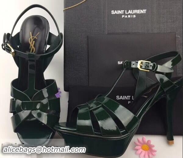 Cheapest Saint Laurent Tribute Sandals In Patent Leather Y96433 Green