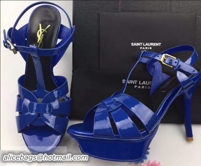 Best Price Saint Laurent Tribute Sandals In Patent Leather Y96433 Blue