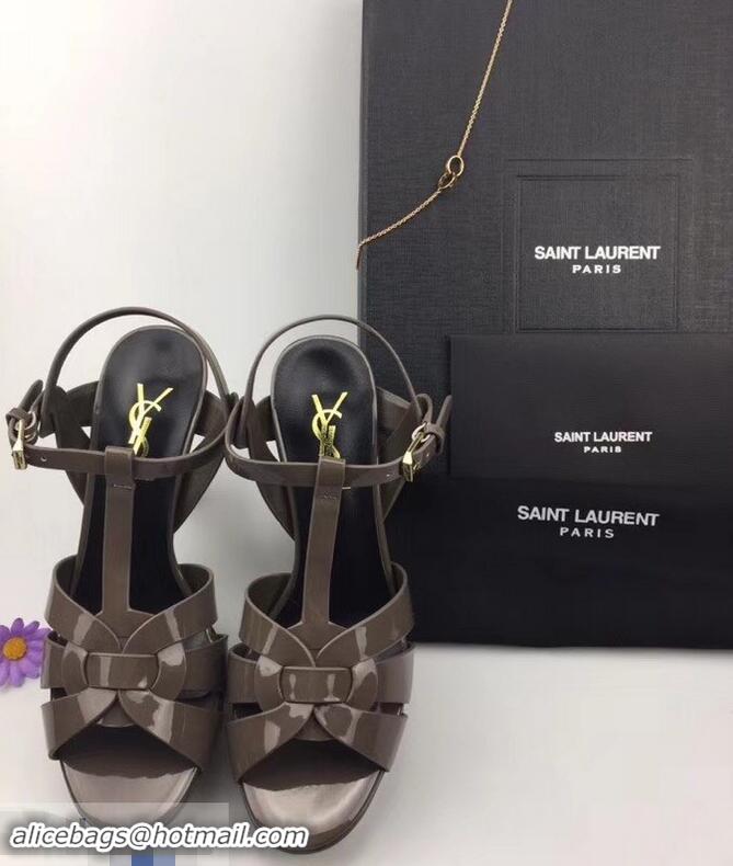 Buy Faux Saint Laurent Tribute Sandals In Patent Leather Y96433 Dark Gray