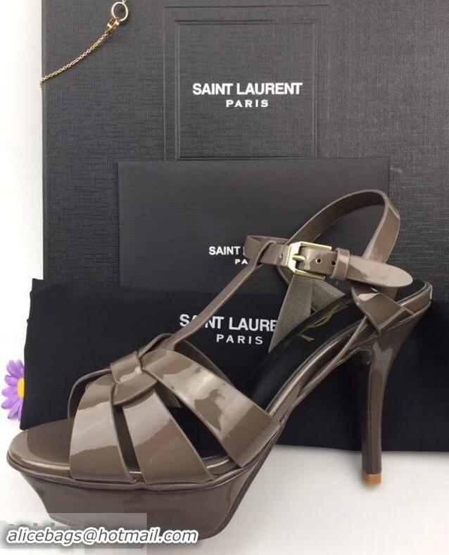 Buy Faux Saint Laurent Tribute Sandals In Patent Leather Y96433 Dark Gray