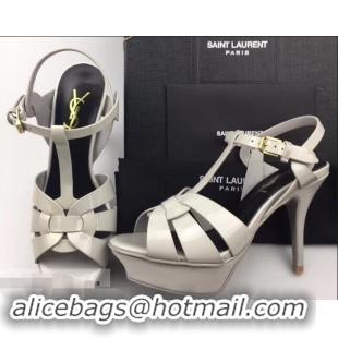 Discount Saint Laurent Tribute Sandals In Patent Leather Y96433 Light Gray