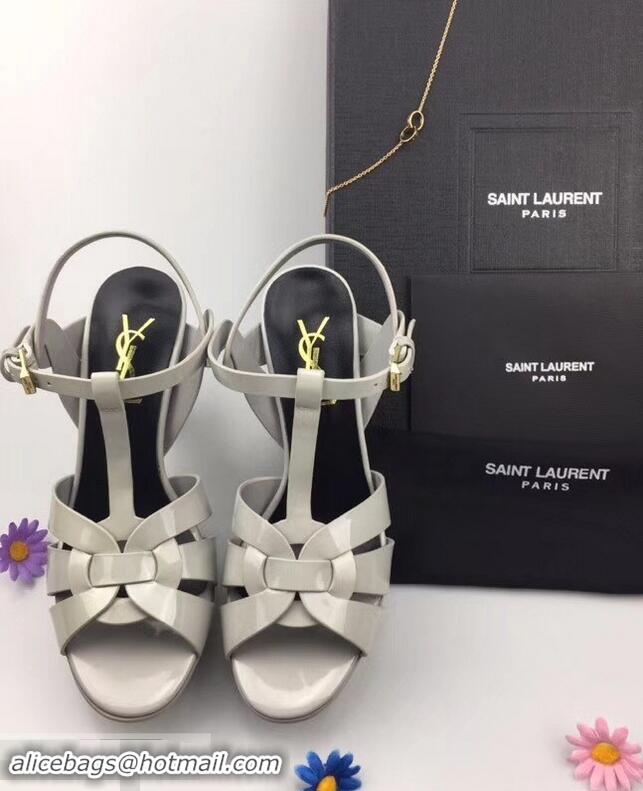 Discount Saint Laurent Tribute Sandals In Patent Leather Y96433 Light Gray