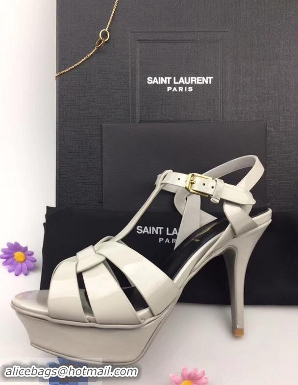 Discount Saint Laurent Tribute Sandals In Patent Leather Y96433 Light Gray