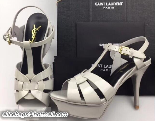 Discount Saint Laurent Tribute Sandals In Patent Leather Y96433 Light Gray