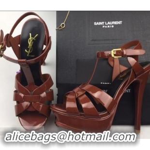 Buy Fake Saint Laurent Tribute Sandals In Patent Leather Y96433 Brown