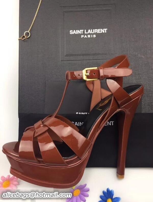 Buy Fake Saint Laurent Tribute Sandals In Patent Leather Y96433 Brown