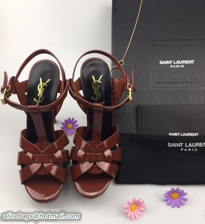 Buy Fake Saint Laurent Tribute Sandals In Patent Leather Y96433 Brown