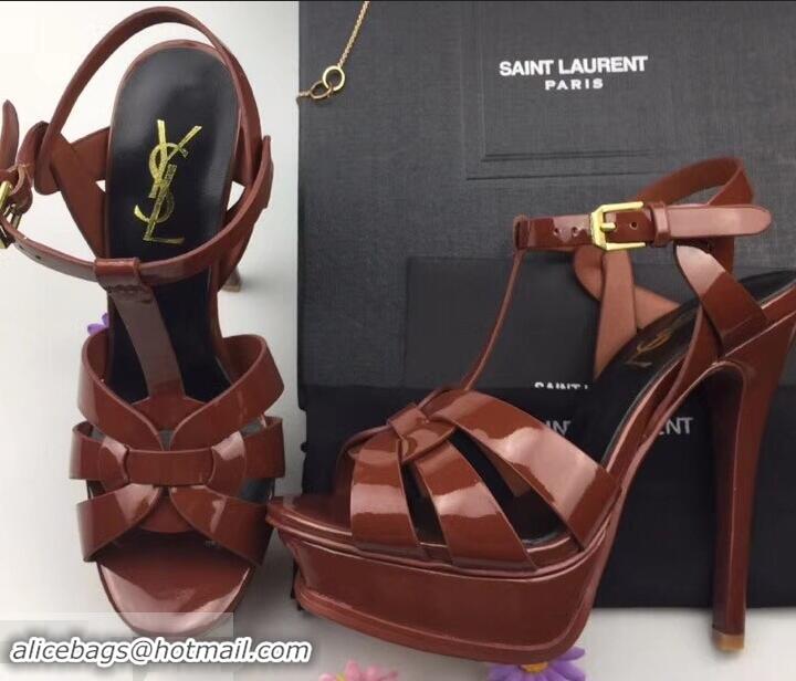 Buy Fake Saint Laurent Tribute Sandals In Patent Leather Y96433 Brown