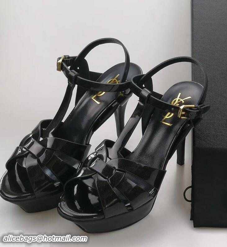 Cheapest Saint Laurent Tribute Sandals In Patent Crinkled Leather Y96444 Black