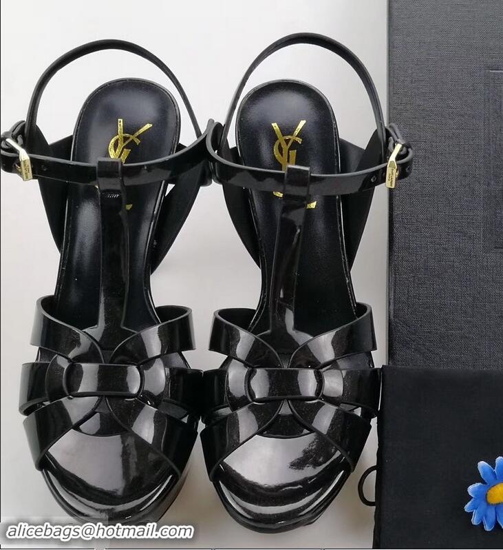 Cheapest Saint Laurent Tribute Sandals In Patent Crinkled Leather Y96444 Black