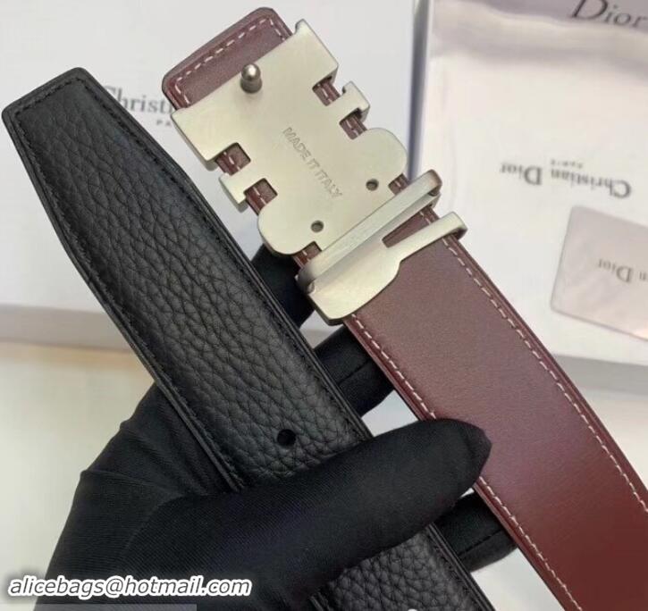 Discount Dior Black Leather Belt 38MM Width Silver DIOR Buckle 931032