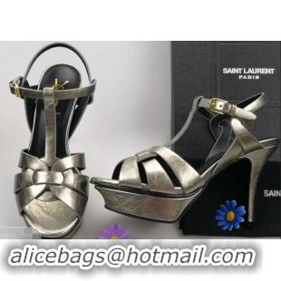 Top Grade Saint Laurent Tribute Sandals In Patent Crinkled Leather Y96445 Gun Color