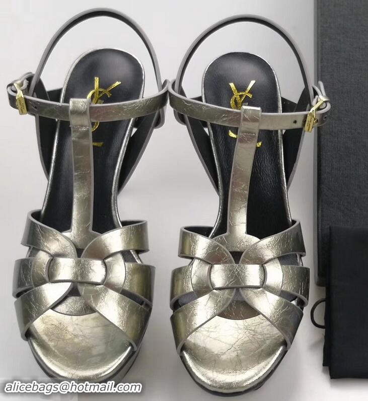 Top Grade Saint Laurent Tribute Sandals In Patent Crinkled Leather Y96445 Gun Color