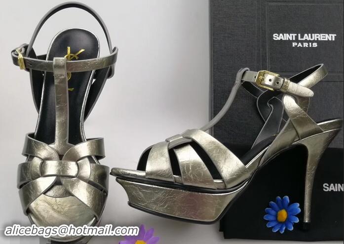 Top Grade Saint Laurent Tribute Sandals In Patent Crinkled Leather Y96445 Gun Color