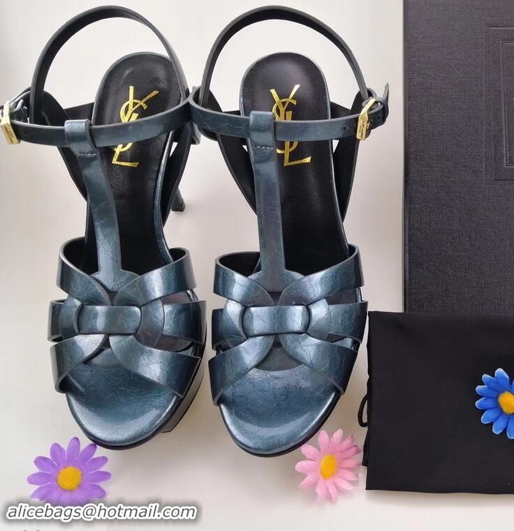 Duplicate Saint Laurent Tribute Sandals In Patent Crinkled Leather Y96445 Blue